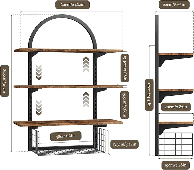 3 Tier Floating Shelf with Storage Baskets, Wall Mounted Bathroom Shelves Over