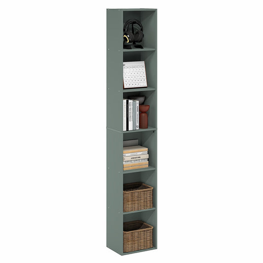 Furinno LUDER Book Shelf, 6-Tier Tall Modern Bookshelf, Bookcase with Open Shelving, Floor Standing Shelves, 9.3 x 12 x 71, for Living Room, Bedroom, Home Office, Sage Green