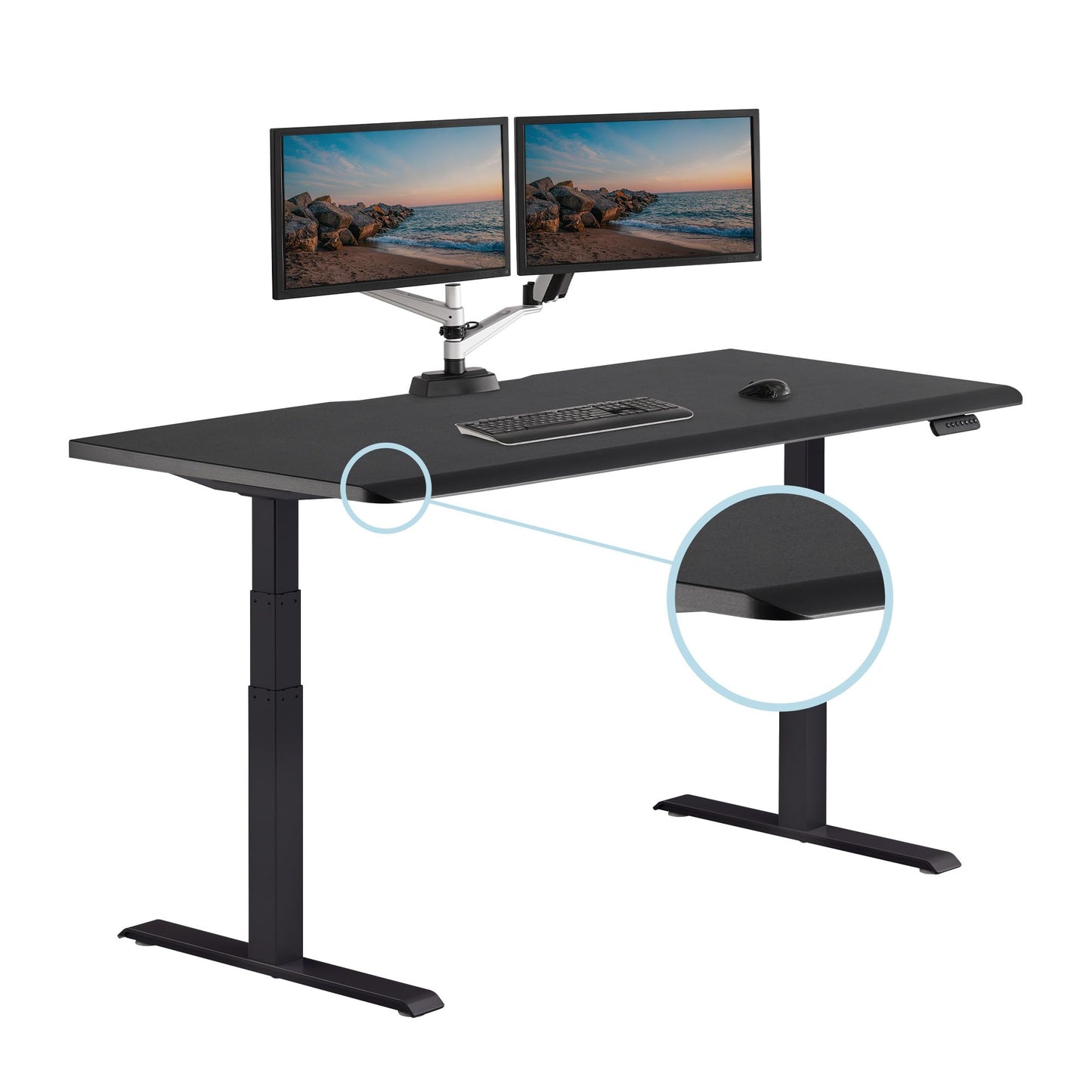 Vari ComfortEdge 72x30 Inch Adjustable Electric Standing Desk – Sit Stand VariDesk with Memory Presets, Sloped Edge, 180 LB Capacity + Tool-Free Assembly (Black/Black)