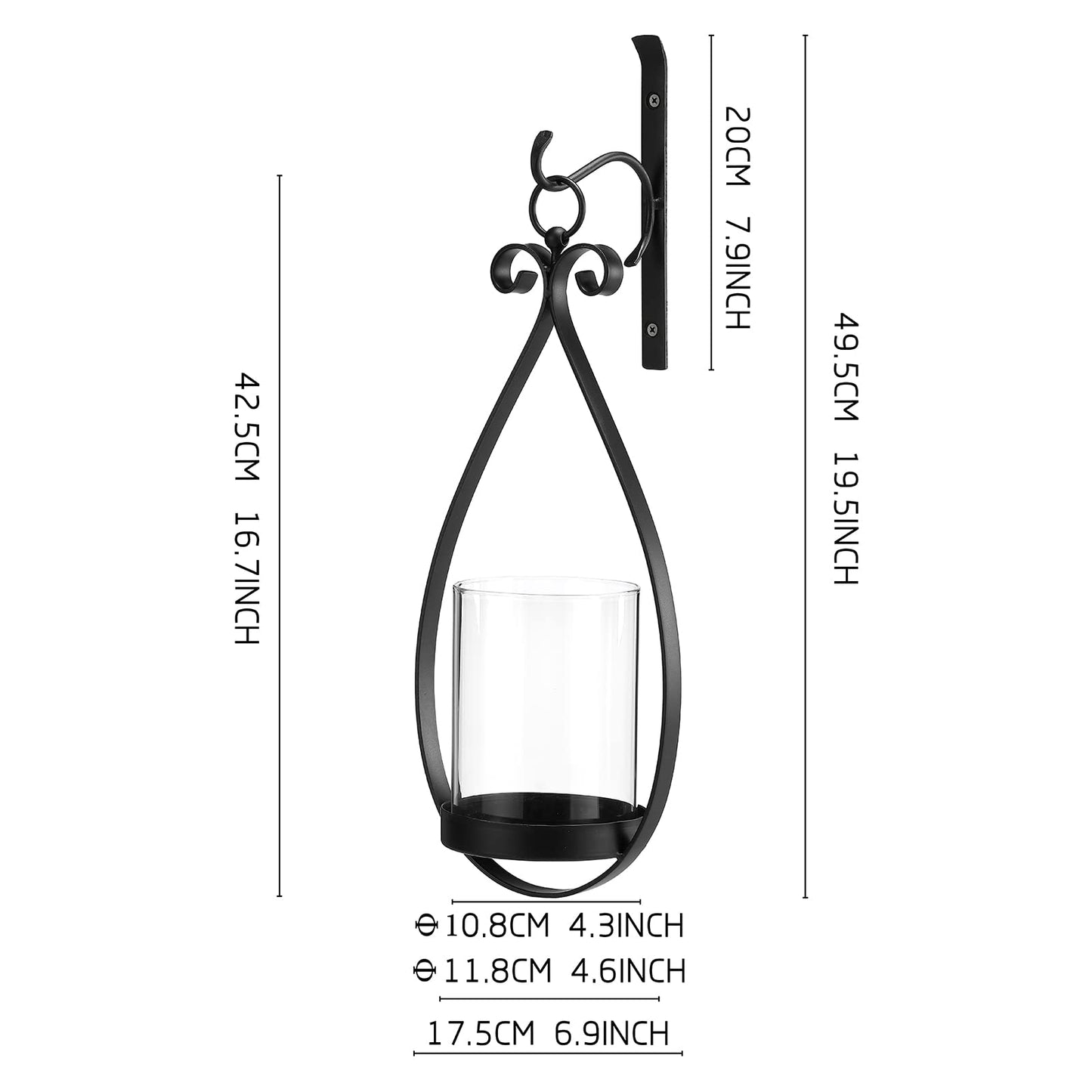 Wisiron Hanging Water Drop-Shaped Wall Sconce Wall Mounted Hurricane Candle Holder Glass & Metal Farmhouse Handcrafted Wall Art Decorations, Black HT21-0204B