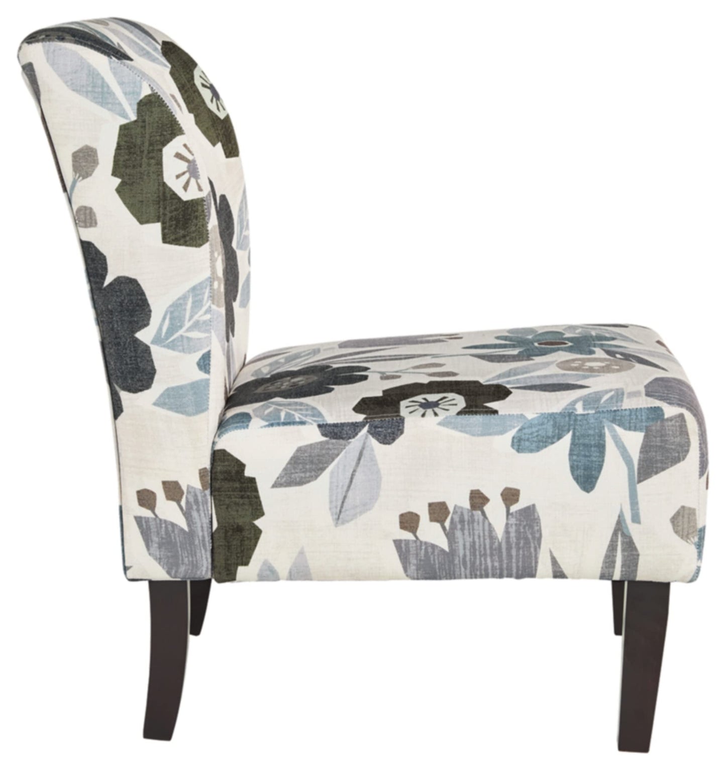 Signature Design by Ashley Triptis Floral Armless Accent Chair with Attached Cushions, Fabric Upholstery, Wood Legs, 16.63" Seat Height, White, Blue & Gray