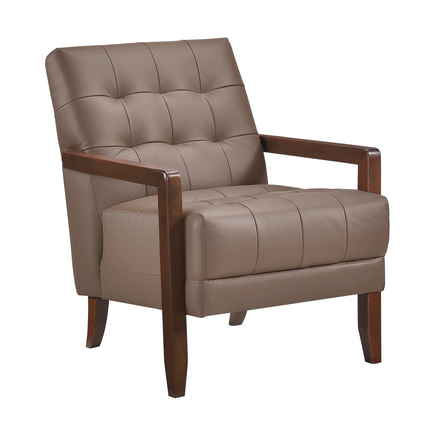 Lexicon Modern Accent Chair, Luxury Genuine Leather Match Living Room Chair with Tufted Cushions, Solid Wood Frame and Arm Rest, Comfy Upholstered Single Seat for Bedroom/Reading/Office, Brown
