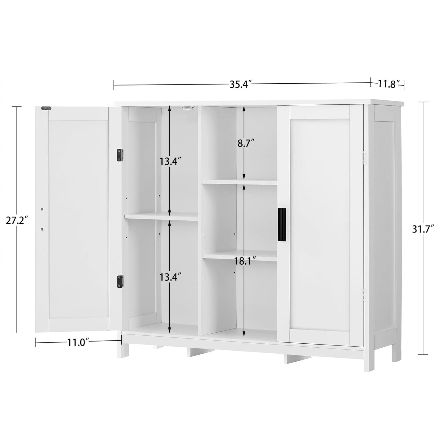 Iwell Storage Cabinet with 2 Doors and 4 Storage Shelves, Credenza Buffet Cabinet, Bathroom Cabinet for Living Room, Entryway, Home Office, White