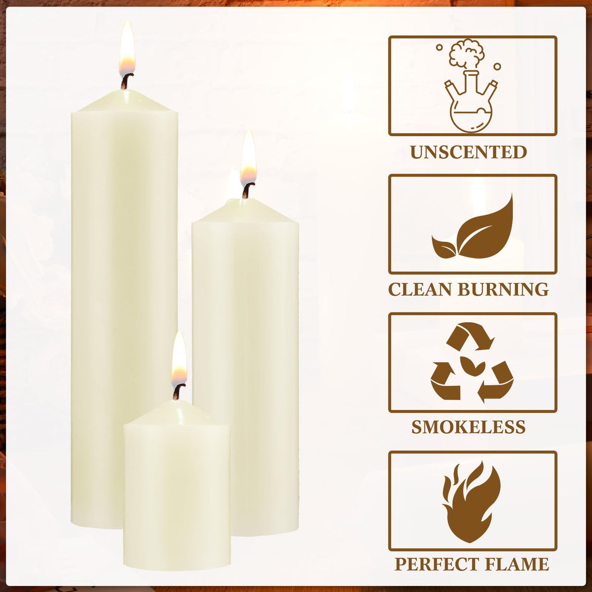 MTLEE 36 Pcs Pillar Candles Bulk Set of 3 Long Burning Wax Pillar Candles 2 in x 3, 6, 8 Inch Dripless Unscented Smokeless for Wedding Party Spa Lantern Fireplace Home(Ivory White)