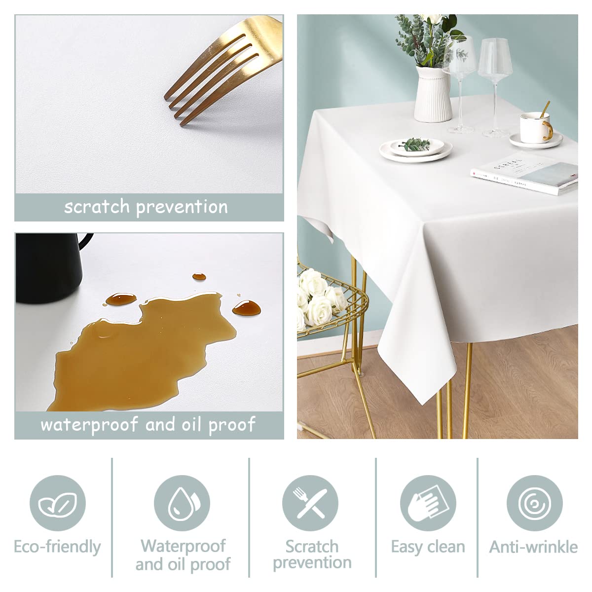 Aijoviko Table Cloth for Rectangle Tables Soft Leather Tablecloth Waterproof Wipeable Table Cover for Parties,Picnic and Camping Outdoor Tablecloths(Ivory 54"x84")