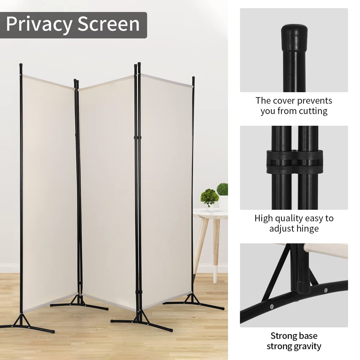 PayLessHere 3 Panel Room Divider Folding Privacy Screen 5.9FT Partition Room Separators with Metal Frame Portable Freestanding Room Divider for Bedroom,Office,Dining Room,Living Room,Beige