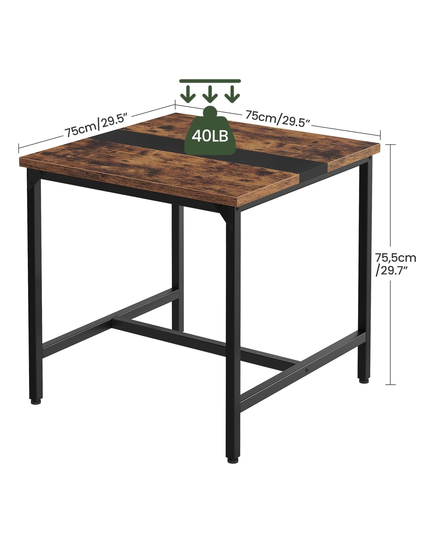 CHOEZON Square Kitchen Dining Table, 29.5'' Dining Table, Small Dining Tables, Writing Desk, Coffee Tables, for Restaurant, Living Room, Apartment, Rustic Brown and Black TCZ02BF