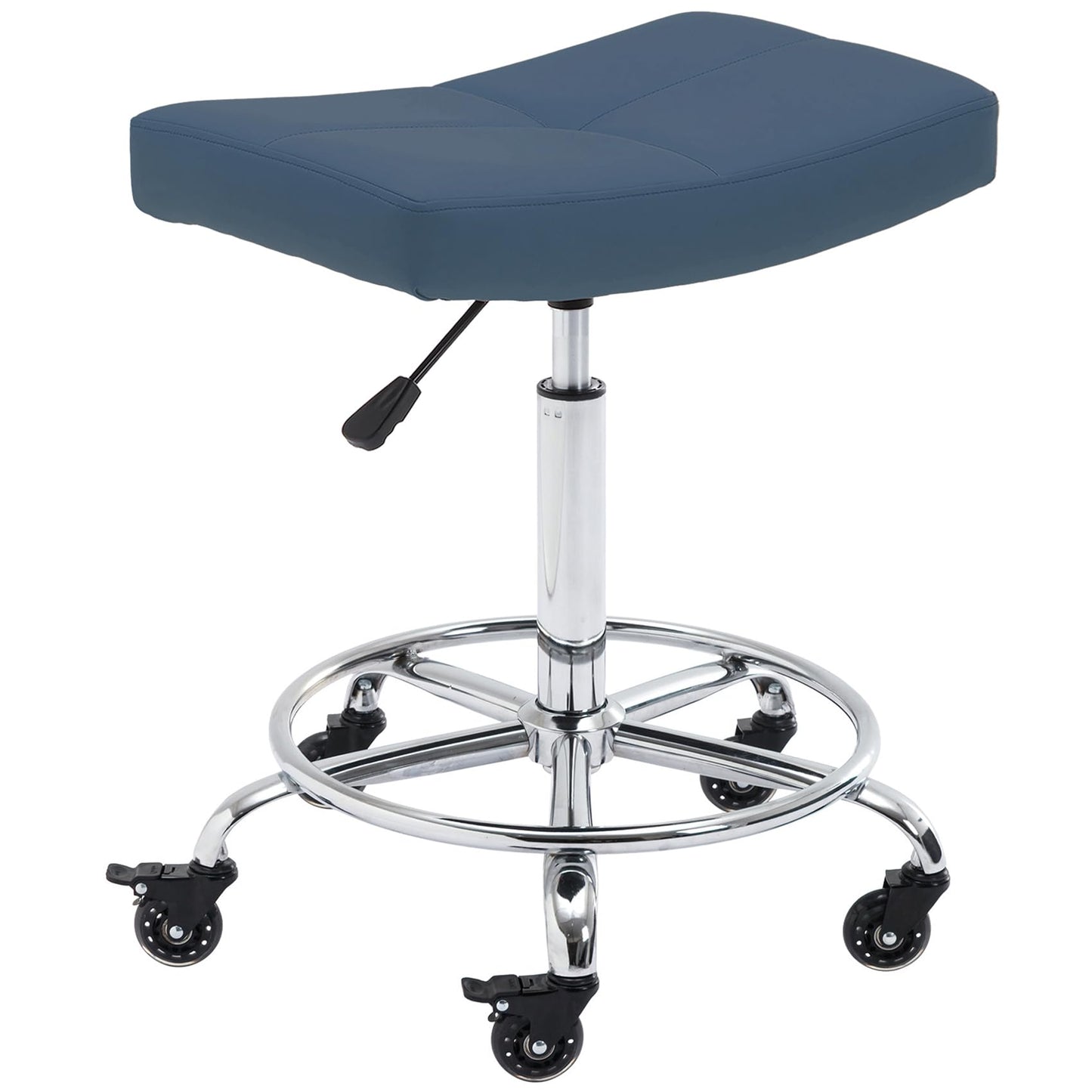 CoVibrant Heavy Duty Adjustable Rolling Stool with Wide Seat, Lockable Rubber Wheels & Footrest - Swivel Stool Chair for Kitchen, Lab, Office, Salon, Home (Blue, 24''-31'')