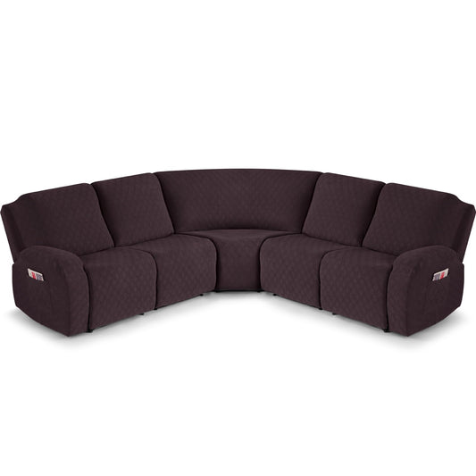 VANSOFY Extra Large Reclining Sectional Couch Covers, Washable 5-Piece Sofa Covers for L Shape Sectional Sofa Corner Seater, Thick, Soft Sofa Slipcovers (5 Seat Recliner Cover, Chocolate)