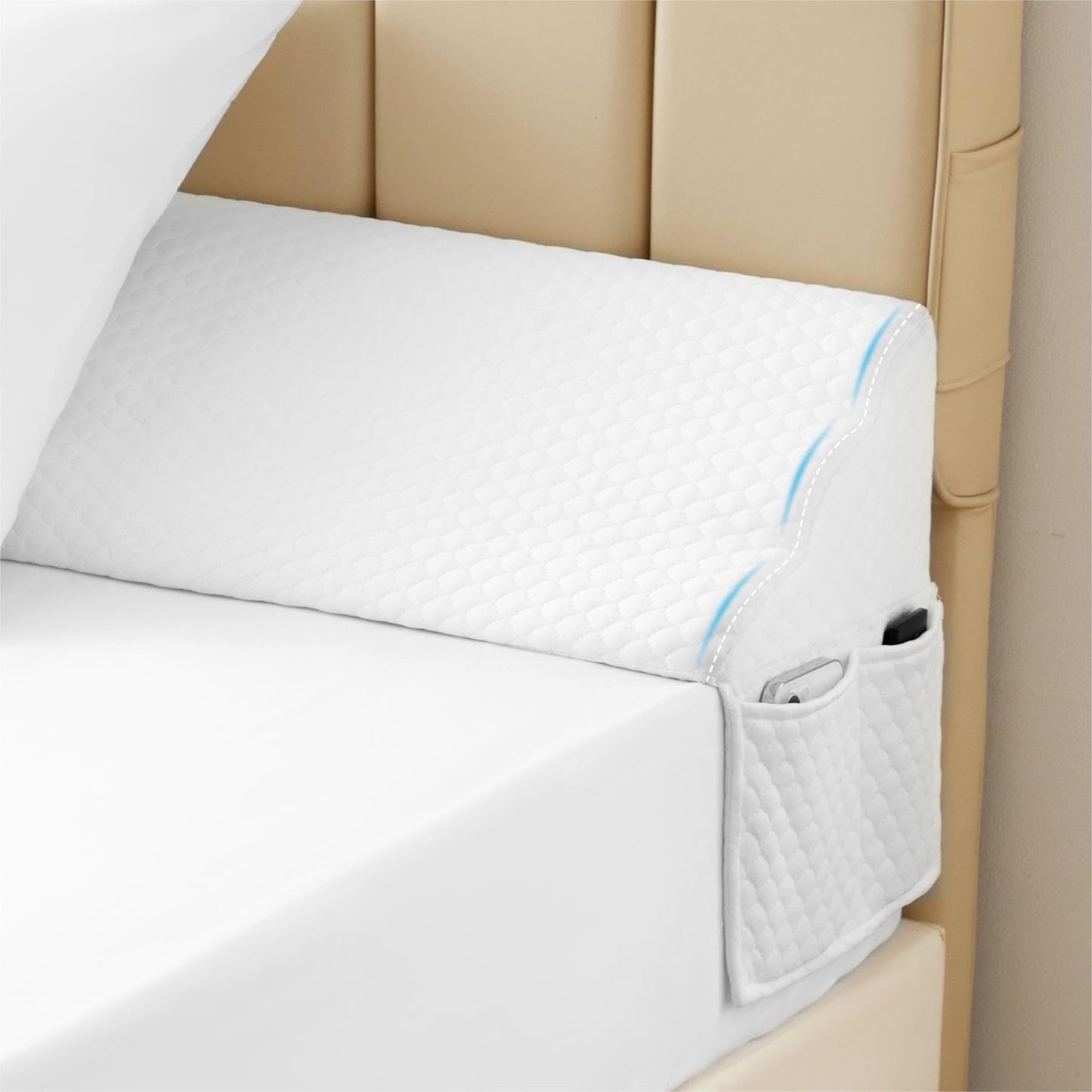 MEGCXIT King Bed Wedge Pillow for Headboard, 76"x10"x6", Bed Gap Filler, Headboard Pillow, Anti-Slip Gap Pillow, Air-Layer White, High Density Foam