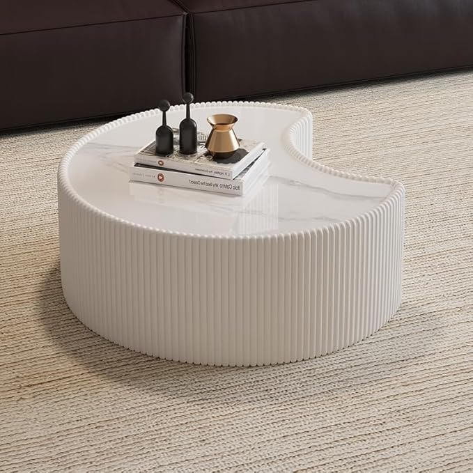 29.53" Marble Coffee Table, Modern Creative Moon Coffee Table