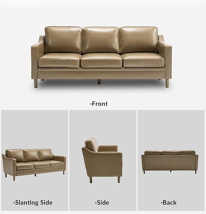 Kingfun 80" Faux Leather Sofa, 3 Seater Couch, Mid Century Modern Couches