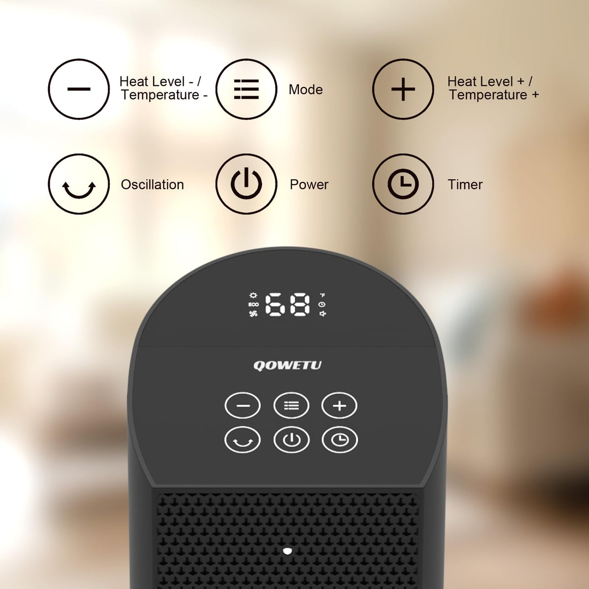 Space Heater for Indoor Use - 24 inches 1500W Ceramic Heater with Remote Control, 12 Hour Timer, Oscillation, LED Display, for Bedroom Office Indoor