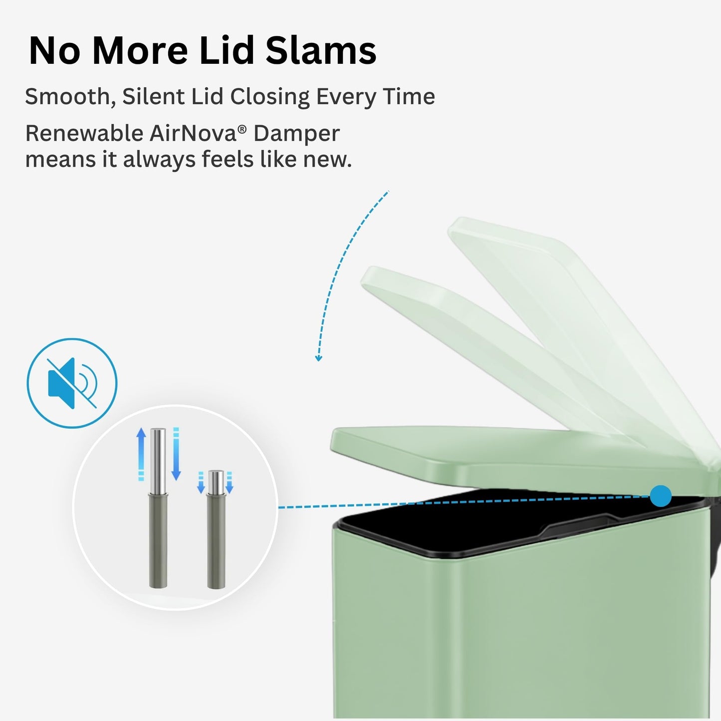 iTouchless 3 Gallon Small Wastebasket for Bathroom with Lid, Deodorizer, Soft-Step Stainless Steel Slim Garbage Bin, 12 L Pastel Green Small Trash Can, Step Pedal Retro Soft-Toned Decor for Restroom