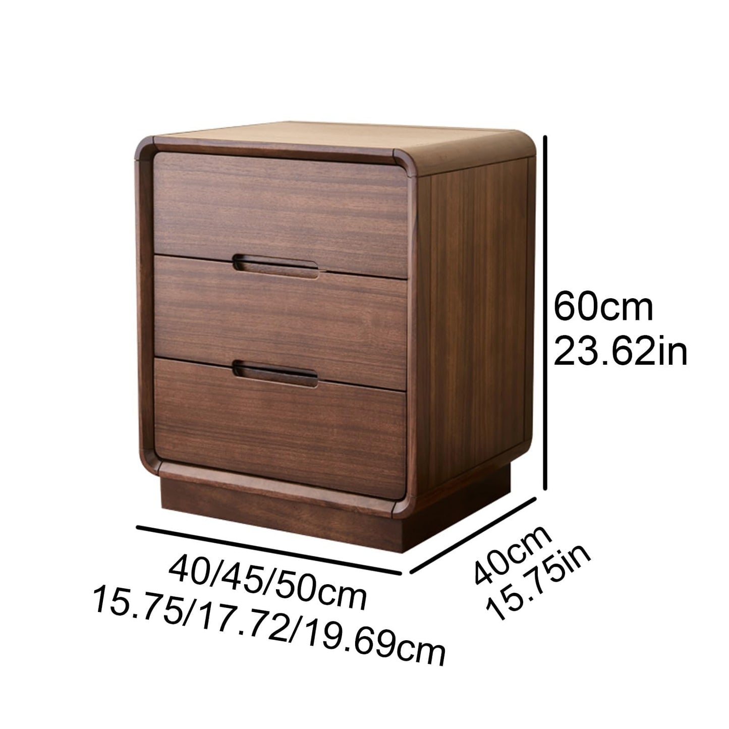 LSIGHTUS Retro Farmhouse Wooden Bedside Table with 3 Drawers, Nightstand with Arc Table Corners, Modern Bed End Table for Bedroom, Living Room, Office, Sofa Side