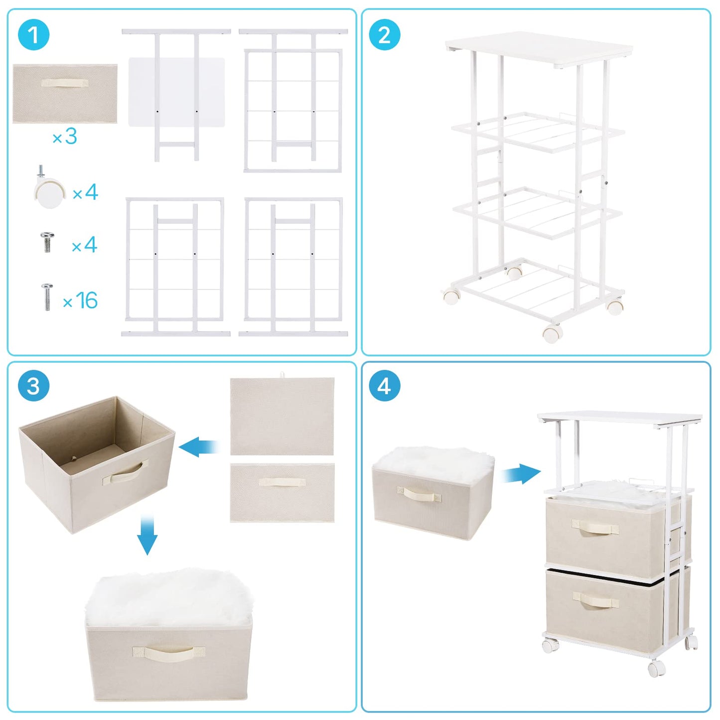 MAX Houser Dresser Tower with 3 Drawers for Bedroom, Fabric Storage Organizer Unit, Chest of Drawers with with WoodTop, Small Vertical Storage for Guest Room, Closet, Entryway(Beige)