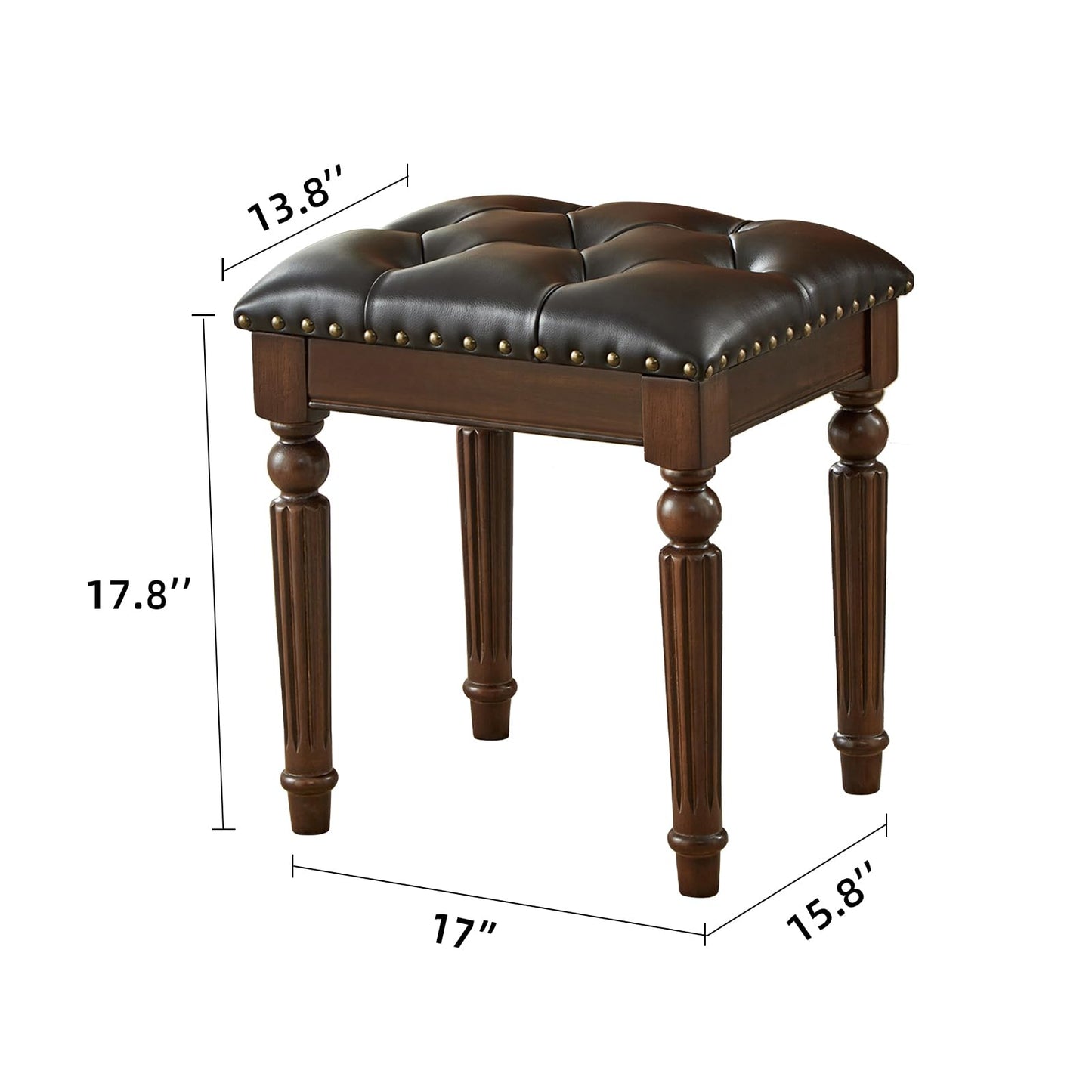 Vanity Bench Stool with Button Tufted, Solid Wood Vanity Bench Seat with Microfiber Leather Cushion for Bedroom, Dinning Roon, Entryway, Cloakroom, Study (Dark Brown)