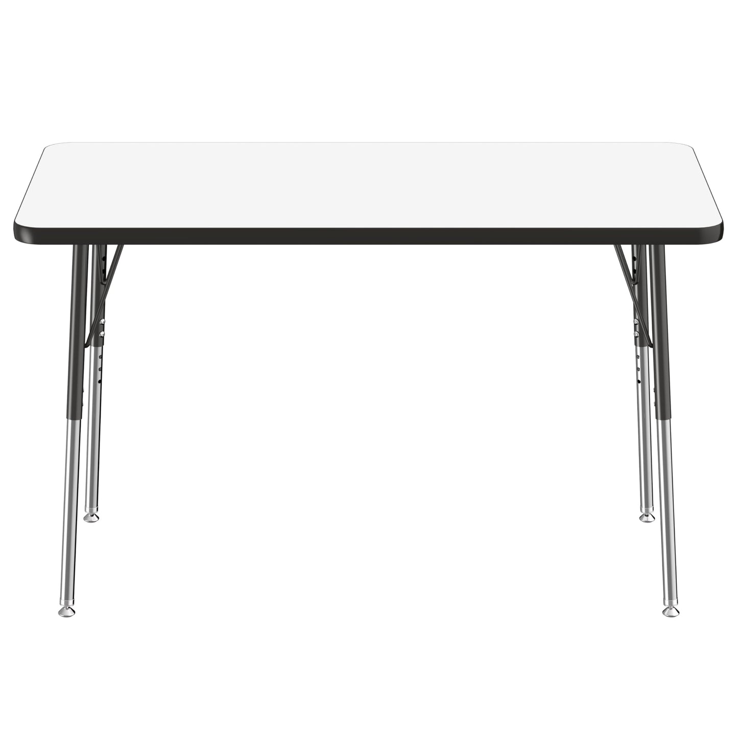 FDP Dry-Erase Rectangle Activity School and Office Table (24 x 48 inch), Standard Legs with Swivel Glides, Adjustable Height 19-30 inches; Quick Ship Single Box - Whiteboard Top and Black Edge