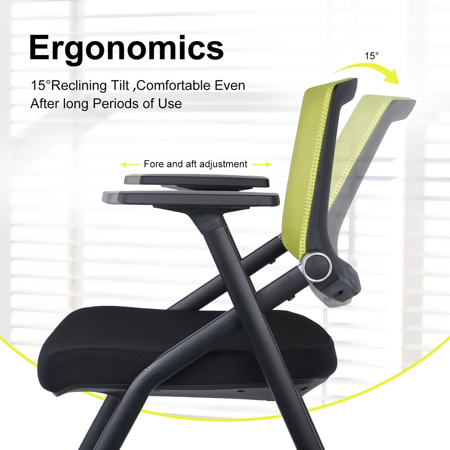 BROBRIYO Upgraded Folding Chair with Wheels and Padded, Ergonomic Mesh Back and Arms for Office, Meetings, Conferences, Receptions, Training Rooms & Folding Office Chairs