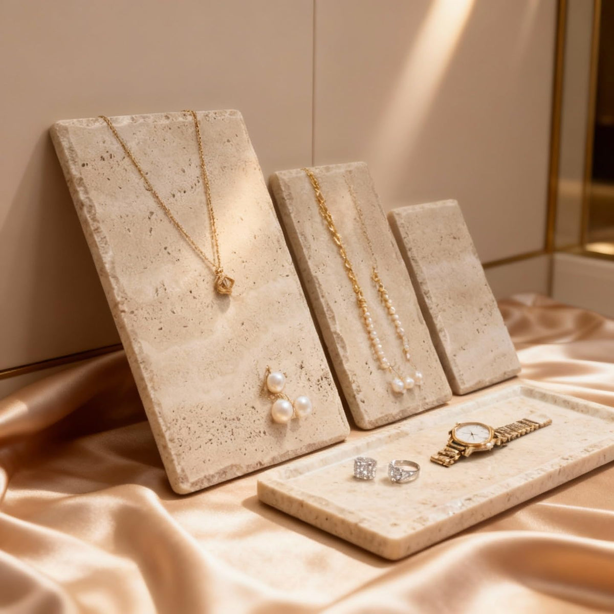 SIRIZEN-DIVING Natural Edge Travertine Jewelry Tray, Single 30 x 20 cm Slab