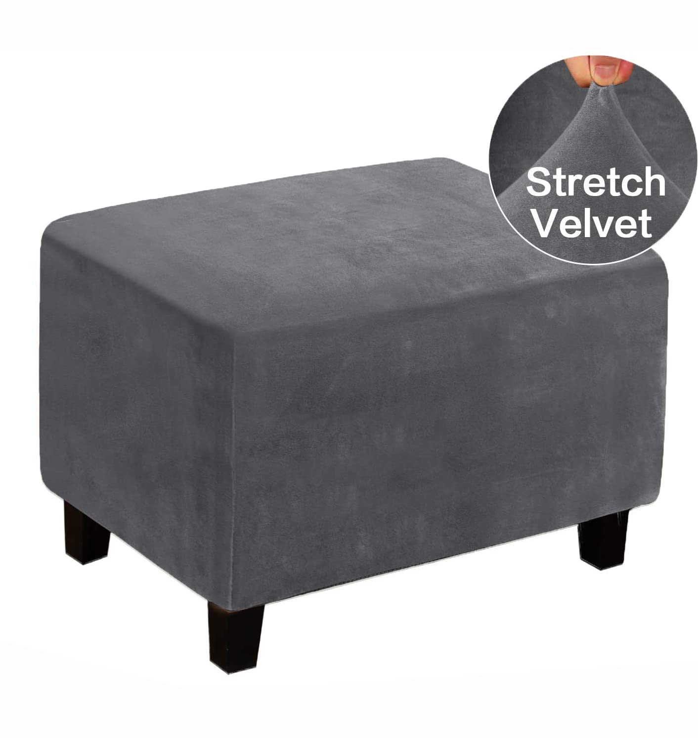 Velvet Ottoman Cover, Stretch Footstools Covers, Plush Foot Stool Slipcover, Removable Footrest Stool Sofa Slipcovers, Folding Storage Stool Furniture Protector for Room(Grey,Rectangular Large)
