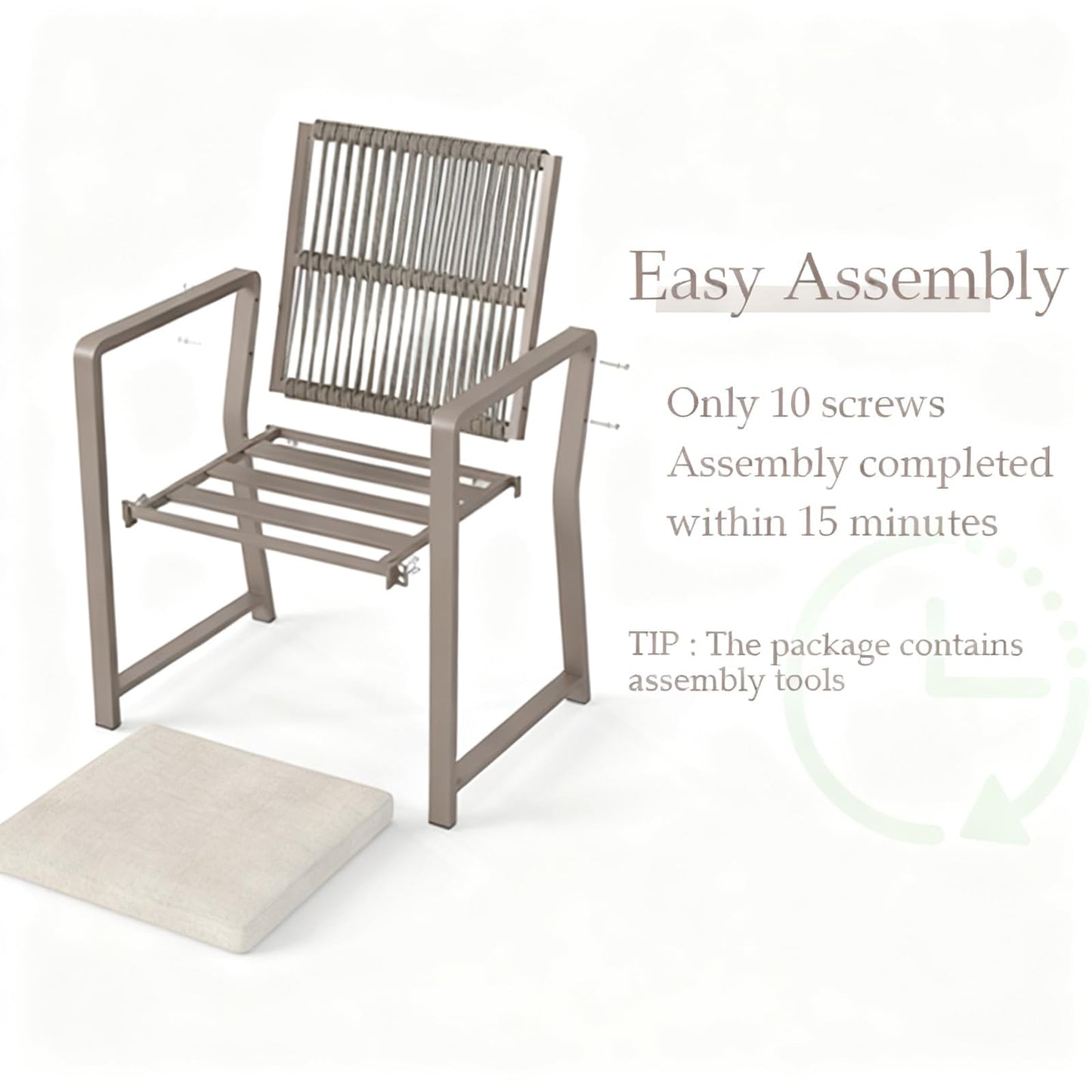 Coreporch Outdoor Patio Dining Chair, All-Weather Woven Rope Outdoor Chairs Set of 2, Sturdy Iron Frame, 400 lbs, Ergonomic Backrest, Removable Breathable Cushion, for Patio & Garden, Light Brown