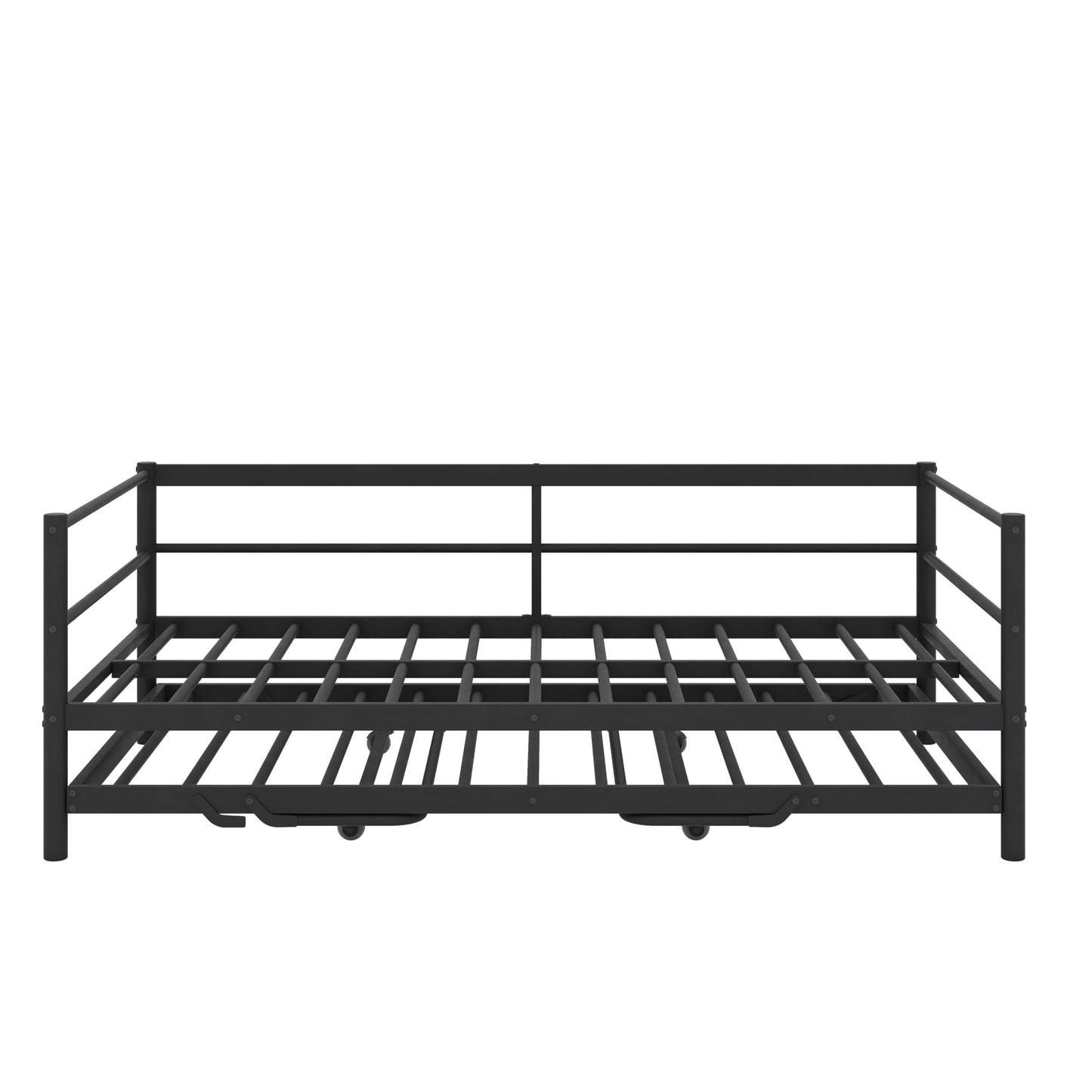 YunNianYang Twin Size Black Metal Daybed with LED and Adjustable Trundle