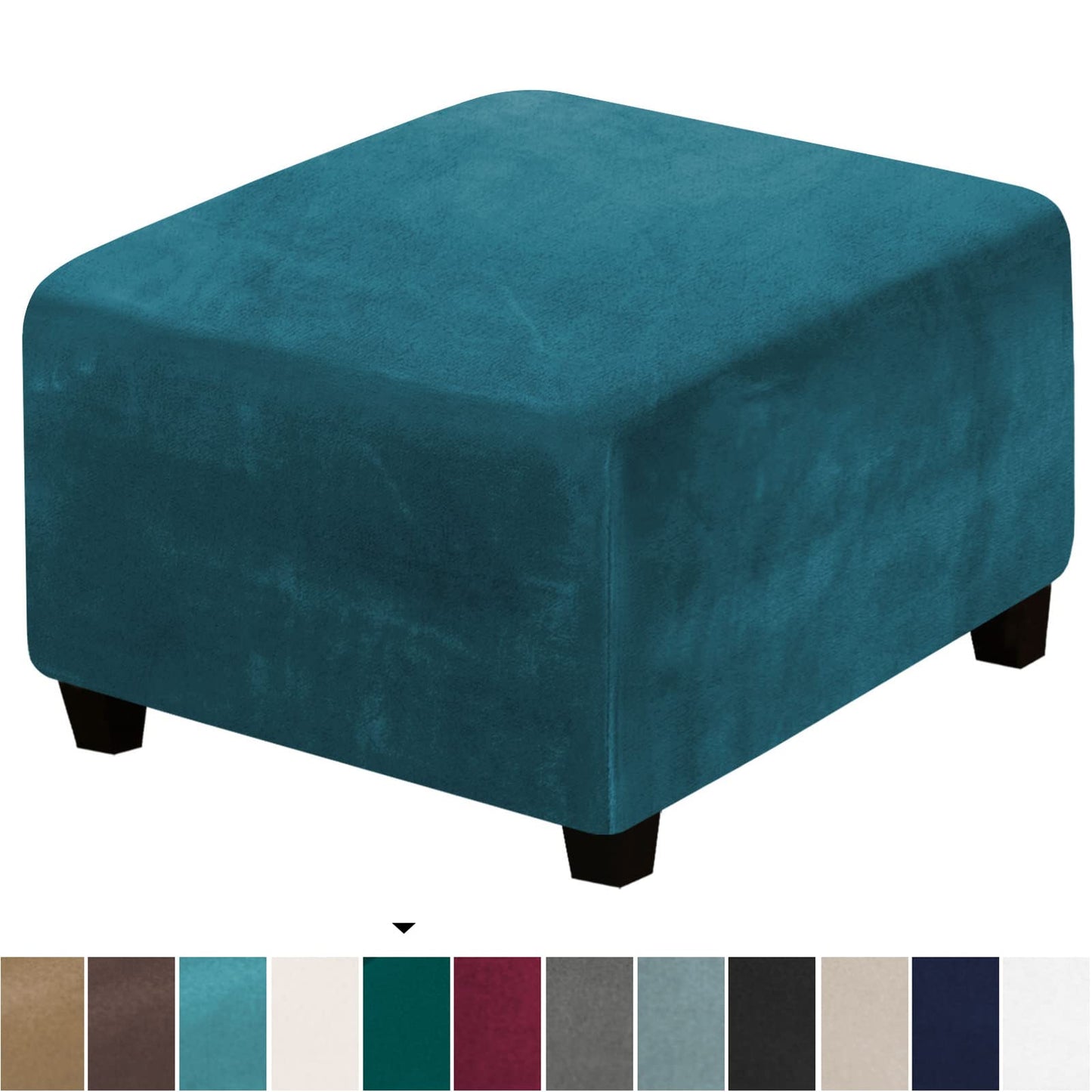 Velvet Ottoman Cover, Stretch Footstools Covers, Plush Foot Stool Slipcover, Removable Footrest Stool Sofa Slipcovers, Folding Storage Stool Furniture Protector for Room(Deep Blue,Rectangular Large)