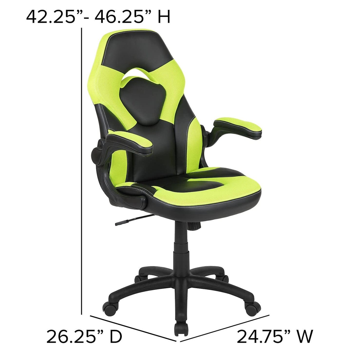 Flash Furniture X10 Gaming Chair Racing Office Ergonomic Computer PC Adjustable Swivel Chair with Flip-up Arms, Neon Green/Black LeatherSoft