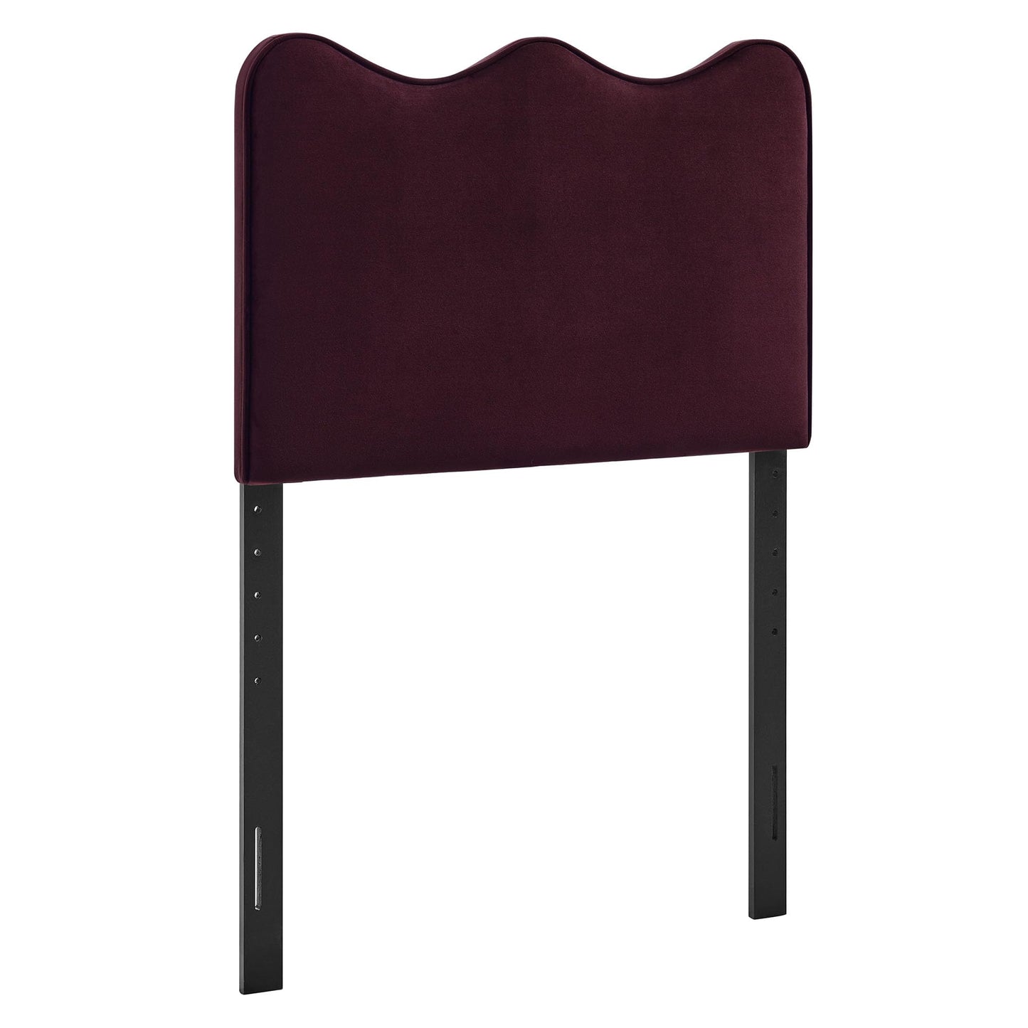 Monday Athena Twin Size Performance Velvet Adjustable Headboard in Mulberry - with Scalloped Wave Design and Stain-Resistant Velvet Upholstery