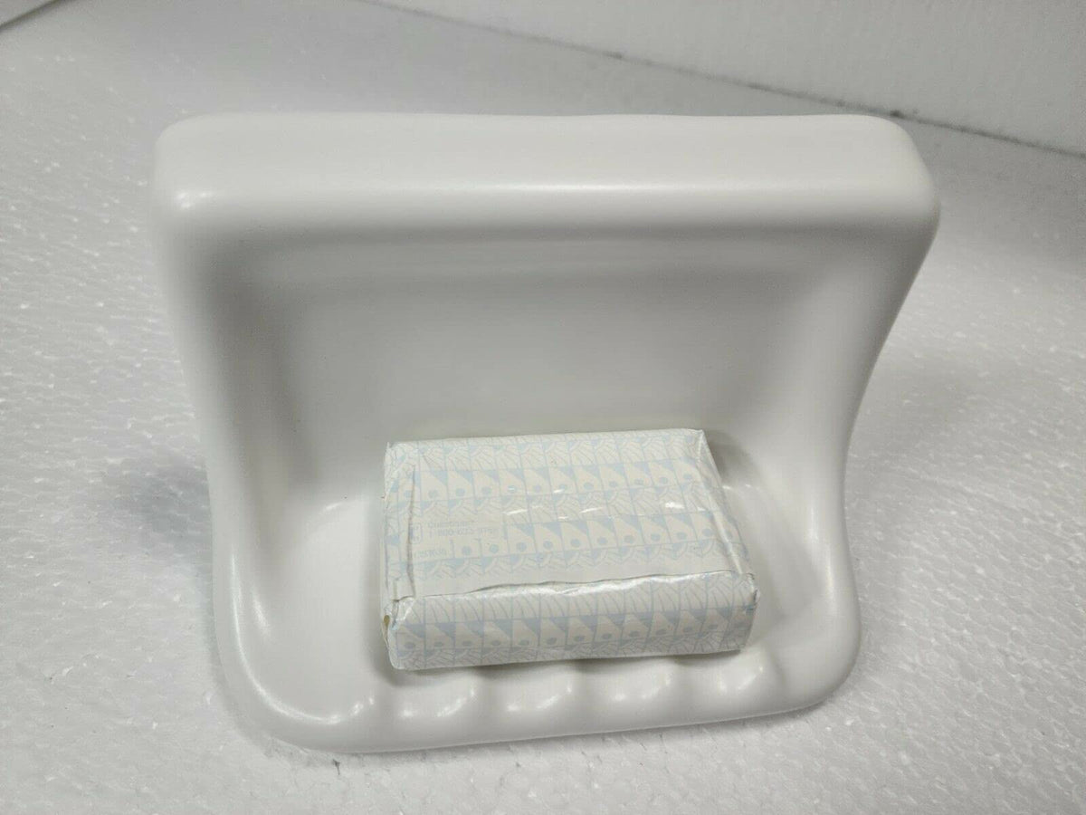 Bright White Matte Ceramic Soap Dish Tray Tile in Daltile Color 0790 Mid Century Modern Retro