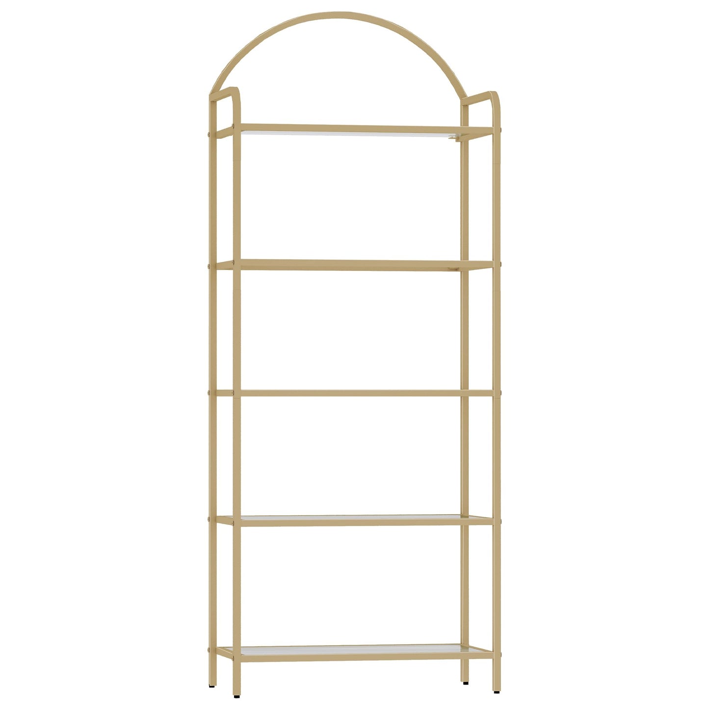 Hzuaneri Bookcase Bookshelf, Tempered Glass Bookshelves, Slim Shelving Unit for Bedroom, Bathroom, Home Office, Steel Frame, 5 Tier Gold BC21599G
