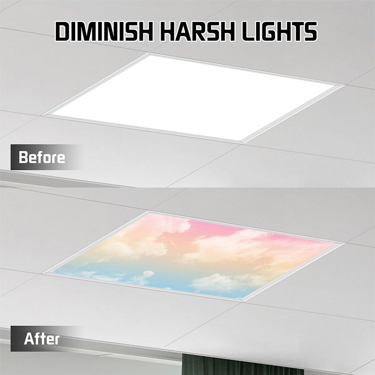 2PCS Magnetic Fluorescent Light Covers - Evening Glow Cloud Filters for Classroom & Office Drop Ceiling Lights, 4x2Feet