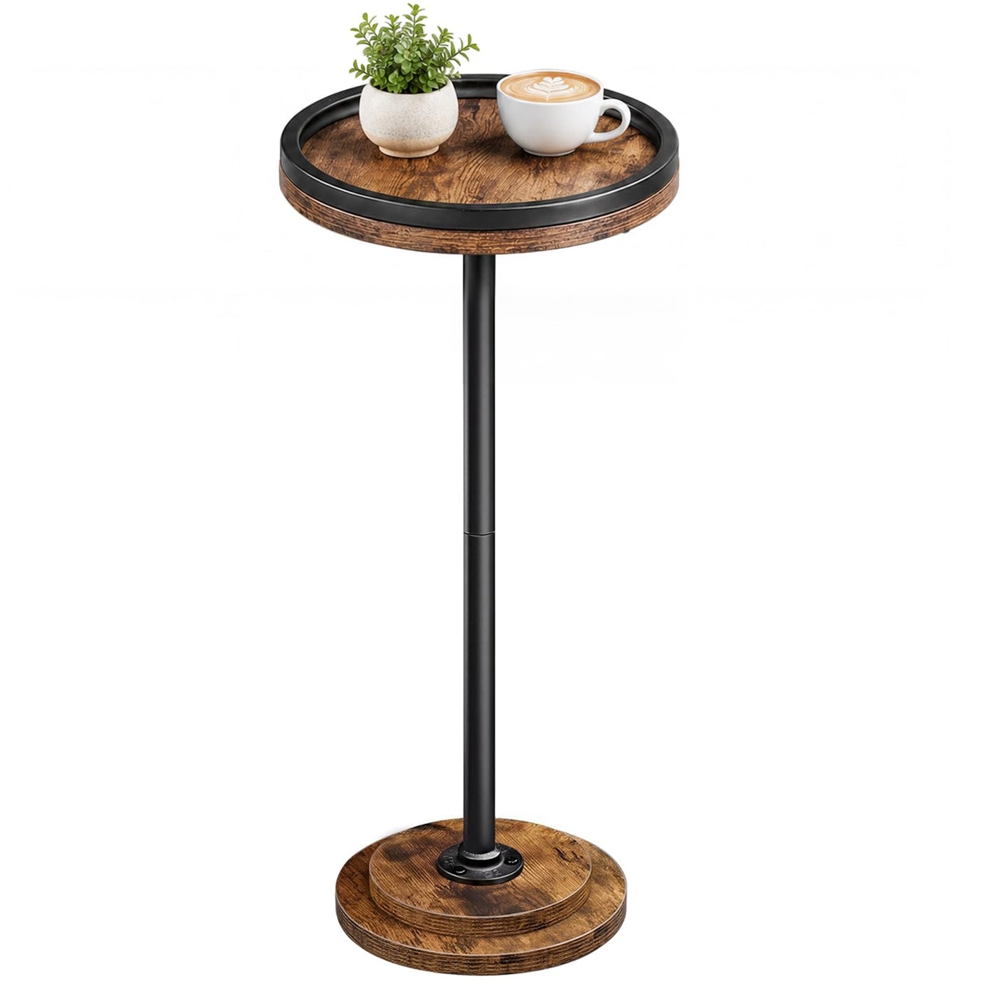 HOOBRO Small Round Side Table, Drink Table, Coffee Martini Table with Pedestal Accent for Small Spaces in Living Room, Bedroom, Sofa Couch, Rustic Brown BF168BZ01