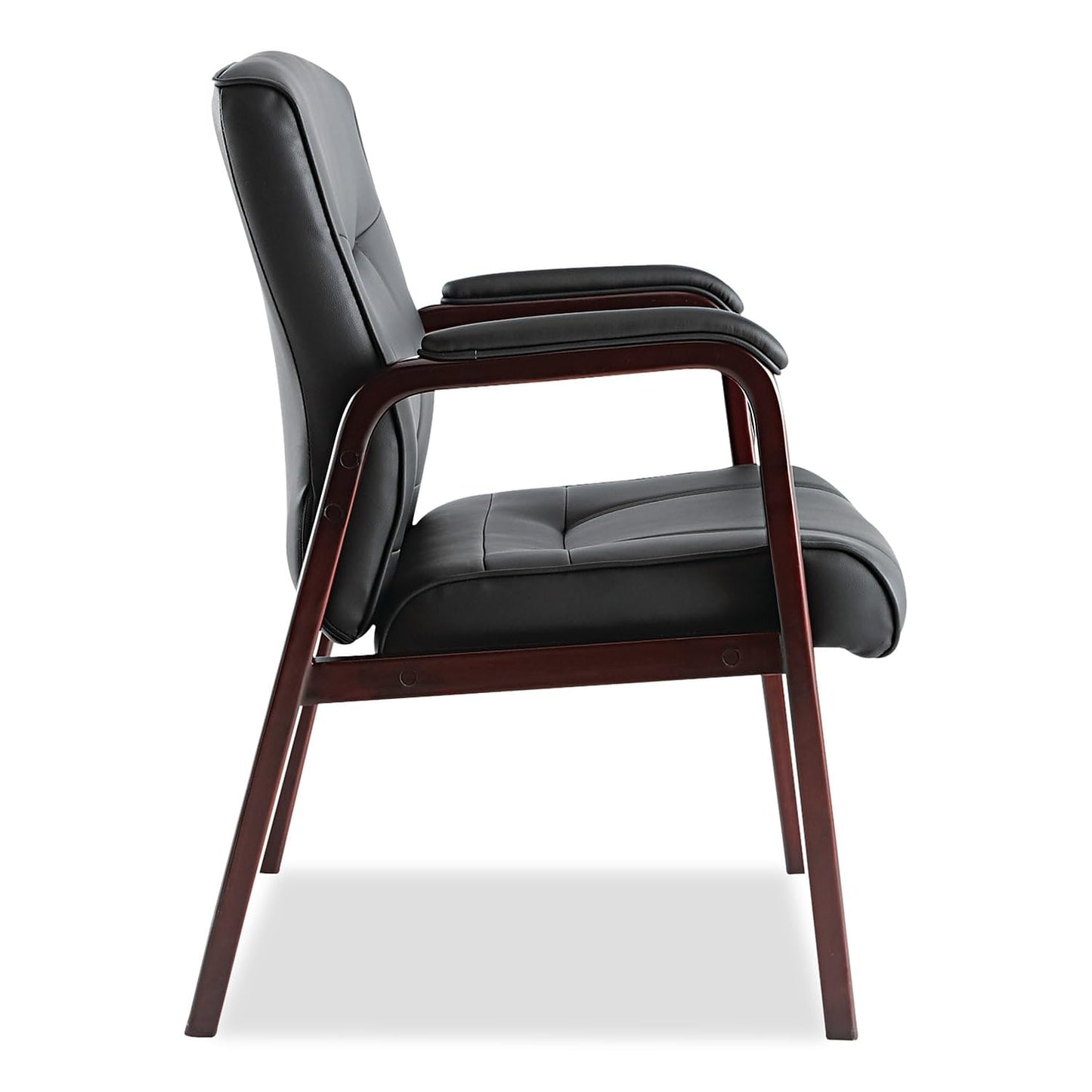 Alera MA43ALS10M Madaris Series Leather Guest Chair W/Wood Trim, Four Legs, Black/Mahogany