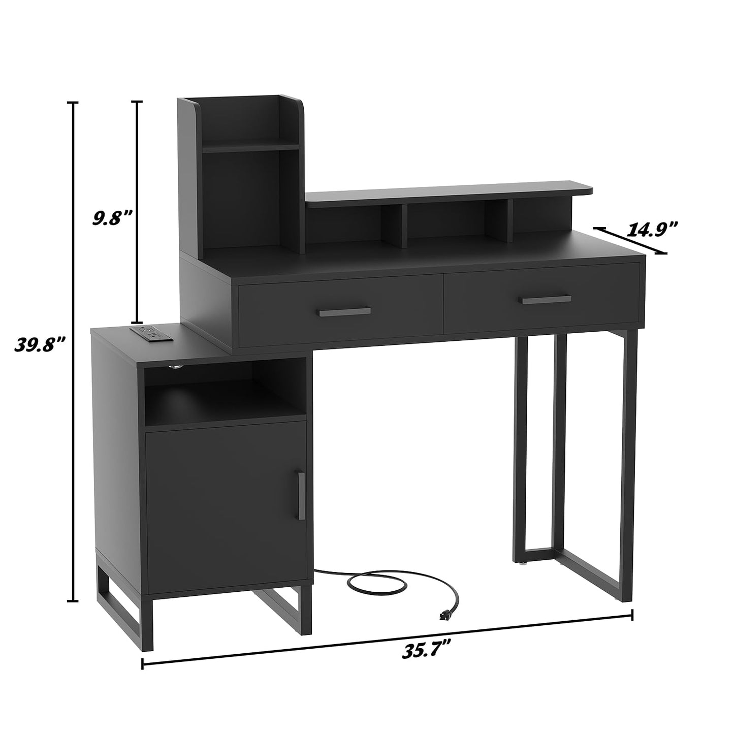 Besiost Vanity Desk, Small Vanity Desk with Power Outlet, Makeup Desk with Drawers and Cabinets, Vanity Set with Storage Shelves for Bedroom, No Mirror, Black