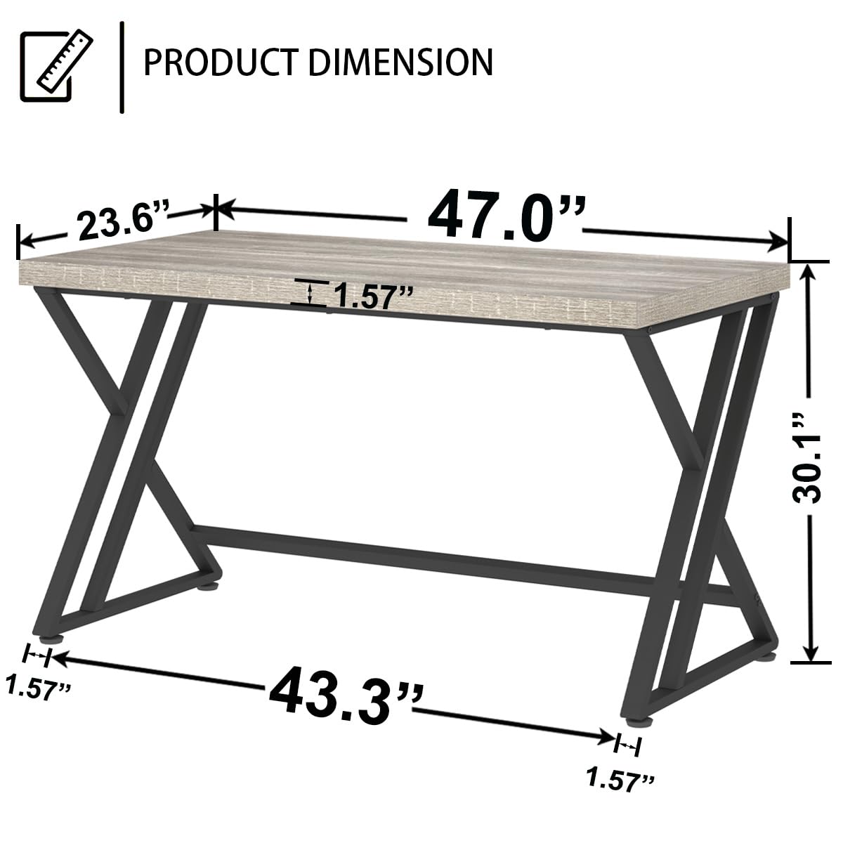 LVB Grey Desk, Industrial Wood Home Office Computer Desk for Bedroom, Farmhouse Metal Wooden Study Work PC Gaming Writing Table, Modern Simple Executive Writing Desk, 47 Inch, Light Gray