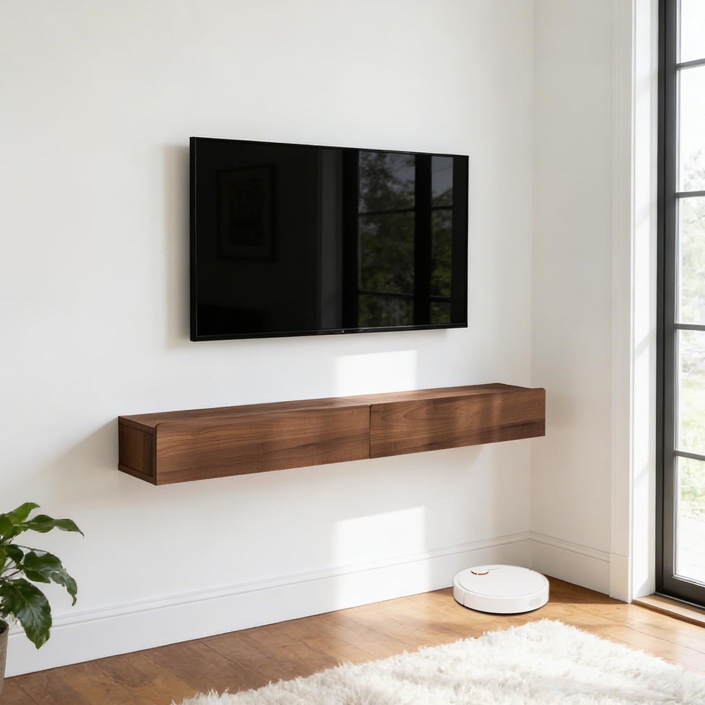 TuckTect Floating Solid Wood Console Table, 47'' Wall Mounted Narrow Entryway Table with Storage Shelf, Modern Couch Shelves Small Entry Way Tables for Entryway, Front Hall, Hallway (Walnut, 47.24IN)
