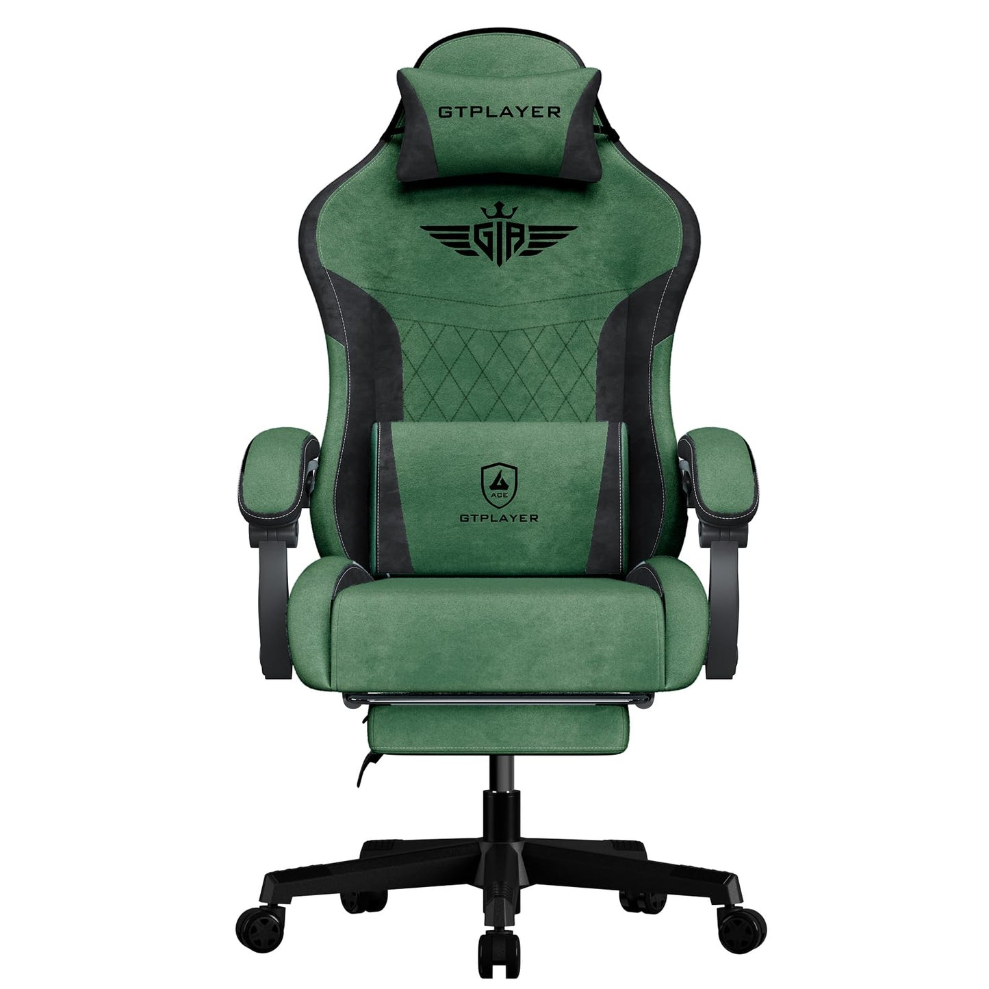 GTPLAYER Gaming Chair, Video Game Chairs with Footrest and Lumbar Support, Computer Chair for Adults with Extended Backrest, Ergonomic Reclining Silla Gamer, Fabric, Green