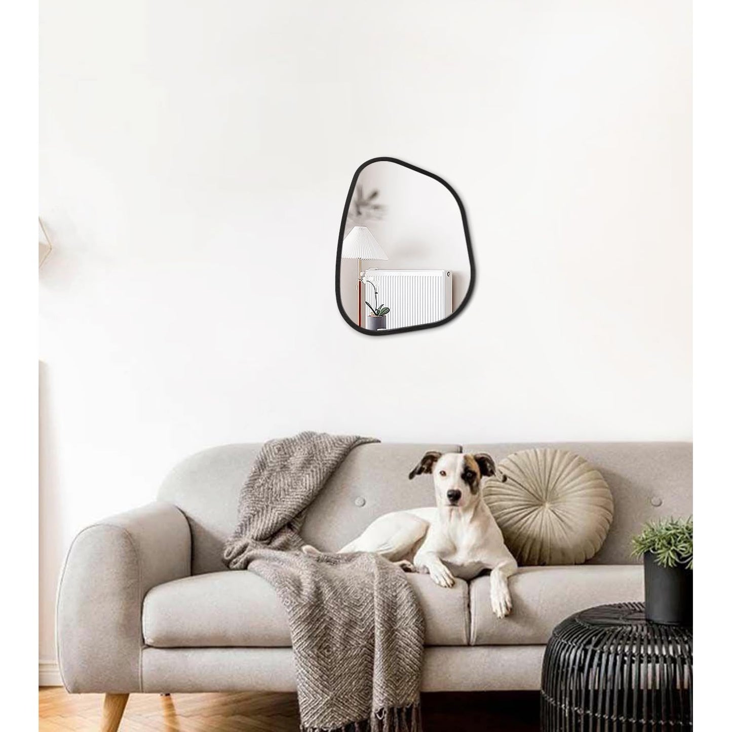HLFMVWE Irregular Wall Mirror Asymmetrical White Mirror Modern Wood Frame Unique Shape Wall Mounted Vanity Artistic Mirror Decor for Living Room Bedroom Bathroom Entryway Hallway 14"x10"