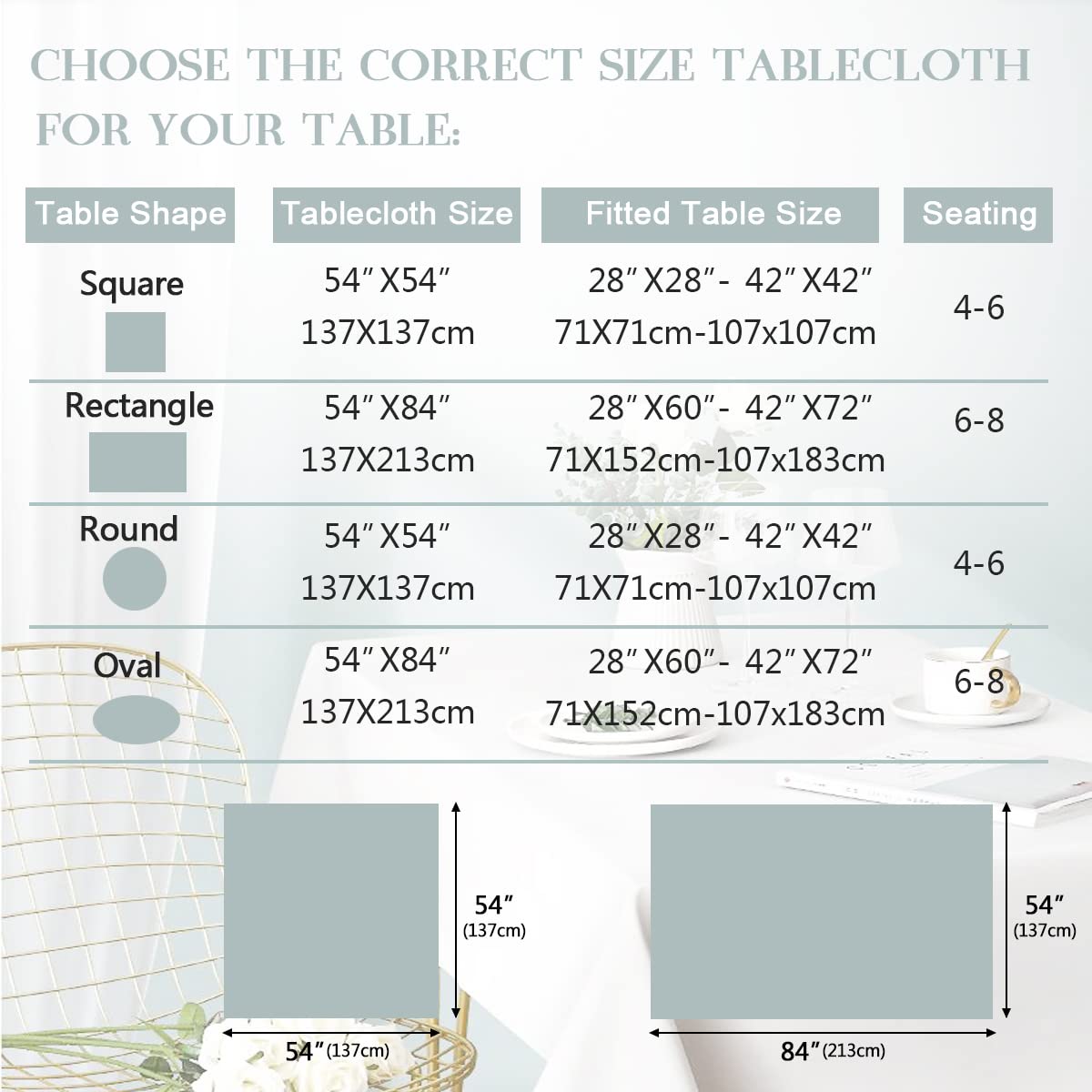 Aijoviko Grey 54"x84" Rectangular Faux Leather Tablecloth for Dining Table, Parties, Picnics, Outdoor Events