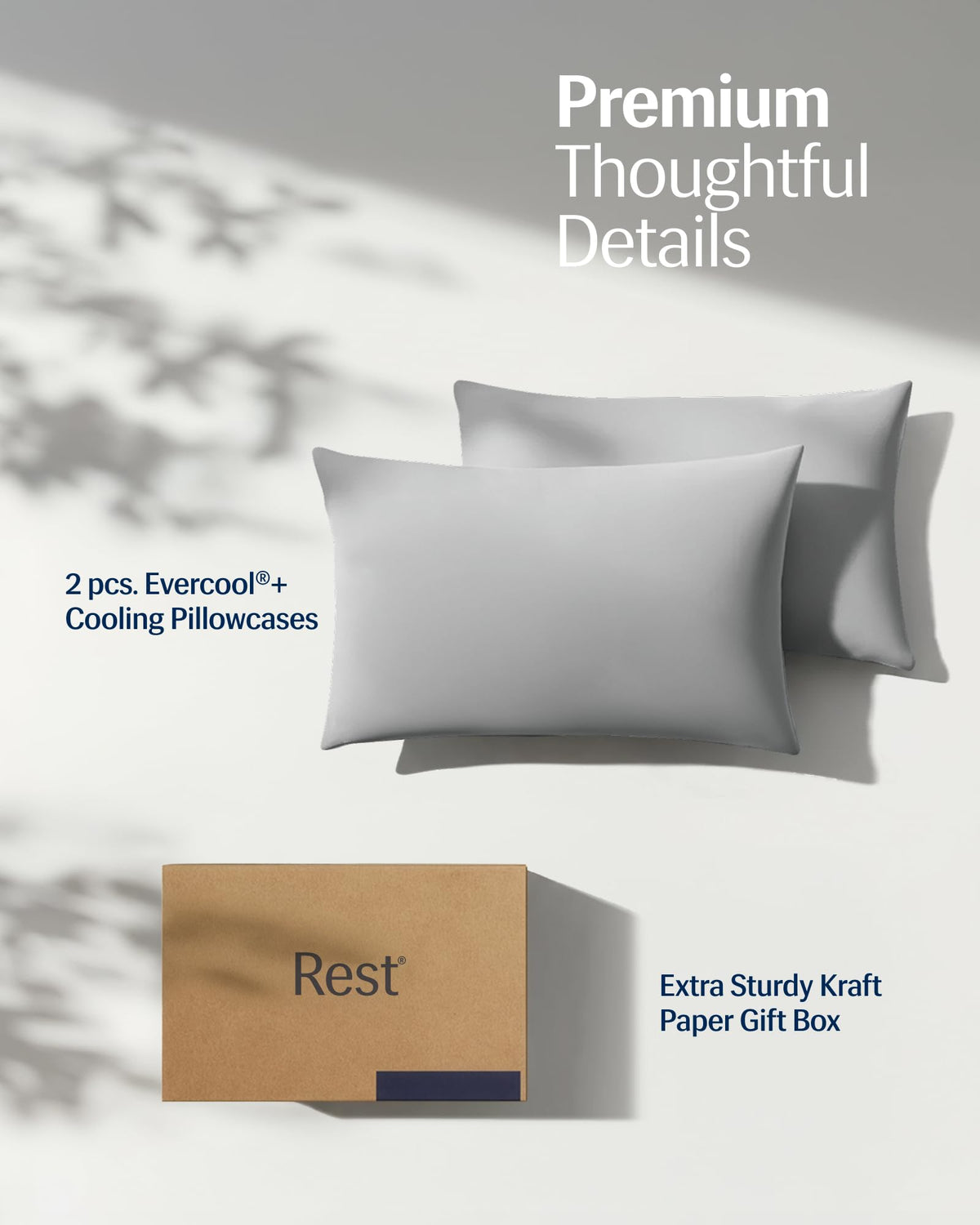 REST® Evercool®+ Cooling Pillowcases Standard - 2 Pillowcases for Sensitive Skin, Silver Infused Fabric for Hygienic Sleep, Silky Smooth for Curly Hair, High Elastic for Snug Fit (19x29 inches)