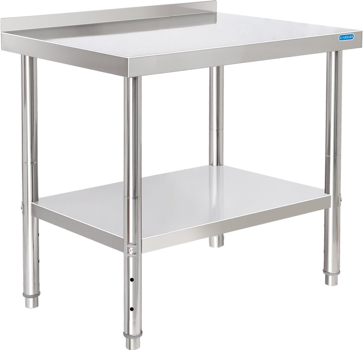 KUARBARR Stainless Steel Table for Prep & Work with Backsplash 24 x 30 Inches NSF Metal Commercial Kitchen Adjustable Under Shelf Worktable for Restaurant Home Outdoor