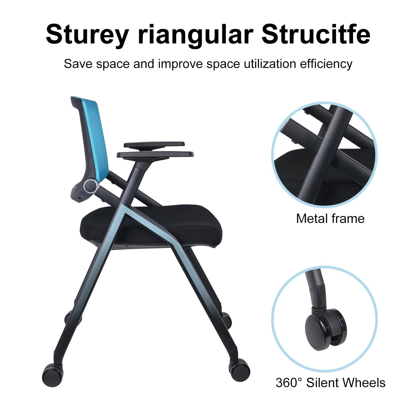 BROBRIYO Upgraded Folding Chair with Wheels and Padded, Ergonomic Mesh Back and Arms for Office, Meetings, Conferences, Receptions, Training Rooms & Folding Office Chairs