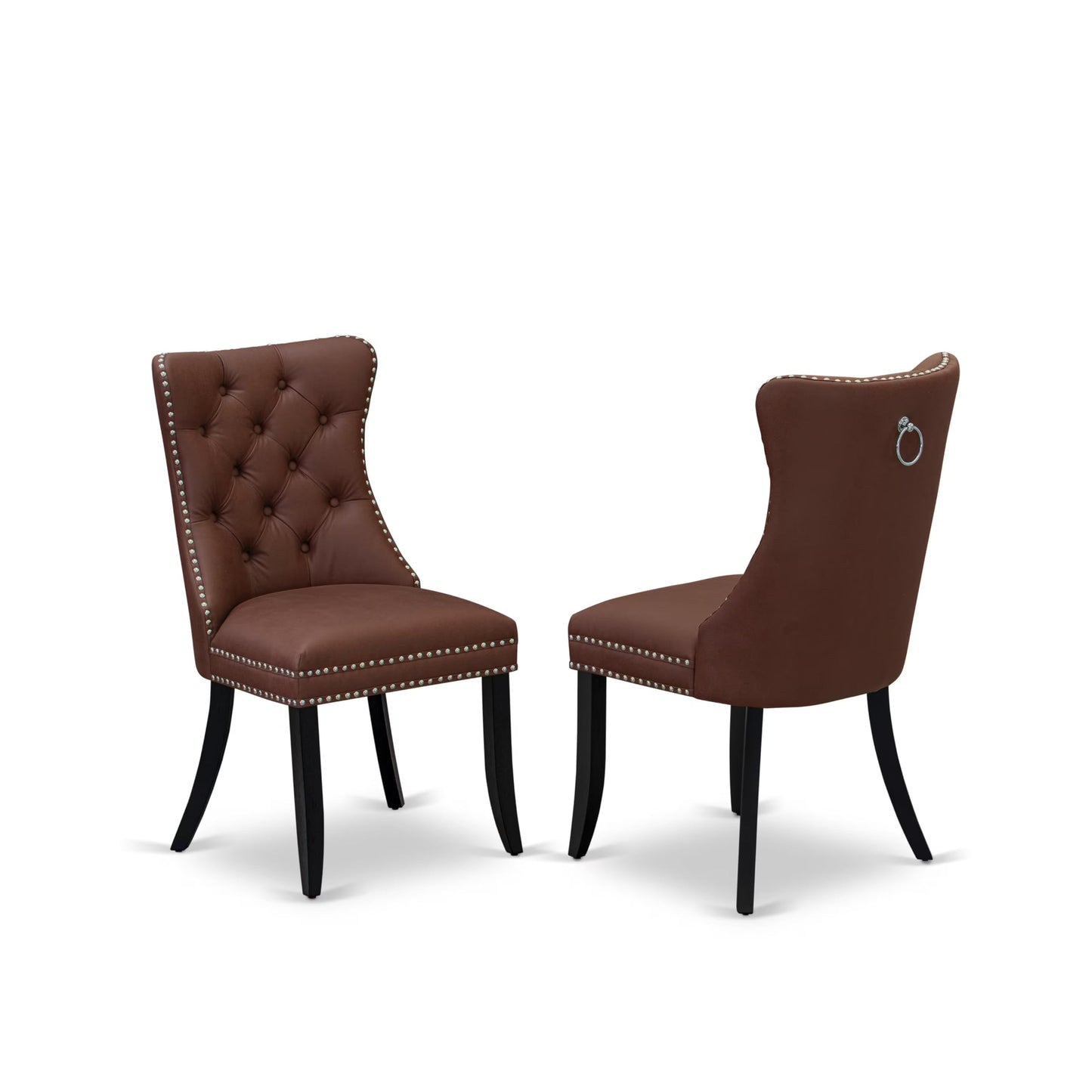 East West Furniture DAP6F26 Dallas Parson Dining Room Chairs - Button Tufted Nailhead Burgundy Polyester Fabric Padded Chairs, Set of 2, Wirebrushed Black