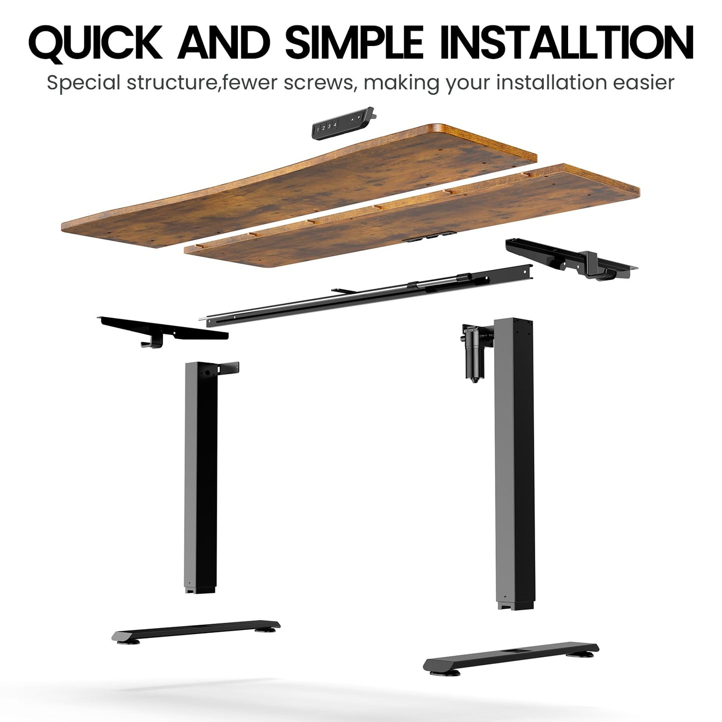 Veken 55 x 28 Inch Electric Standing Desk, Sit to Stand Up, Work Home Office Computer Table for Study, Walking Pad, Writing, and Games, Wooden Desktop Desks, Brown