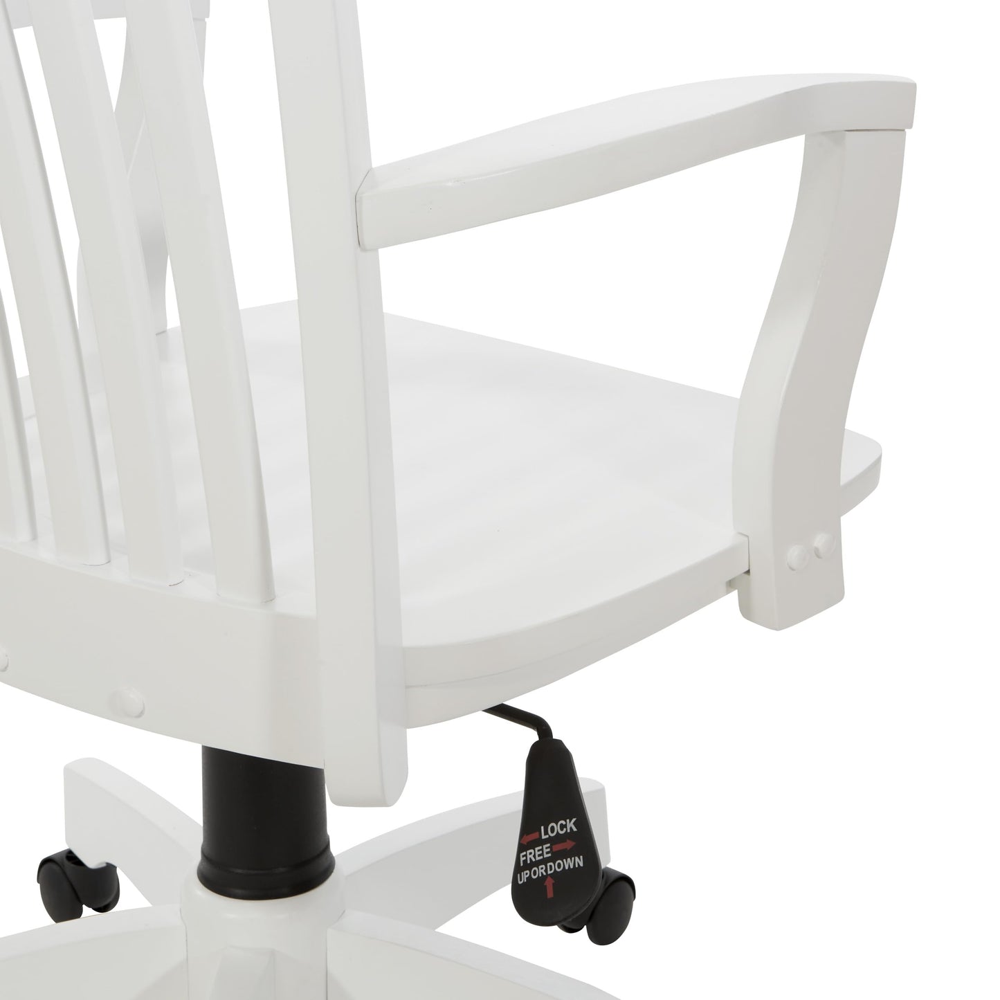 OSP Home Furnishings Deluxe Wood Banker's Home Office Desk Chair with Adjustable Height, Locking Tilt and Heavy Duty Base, White Wood Finish