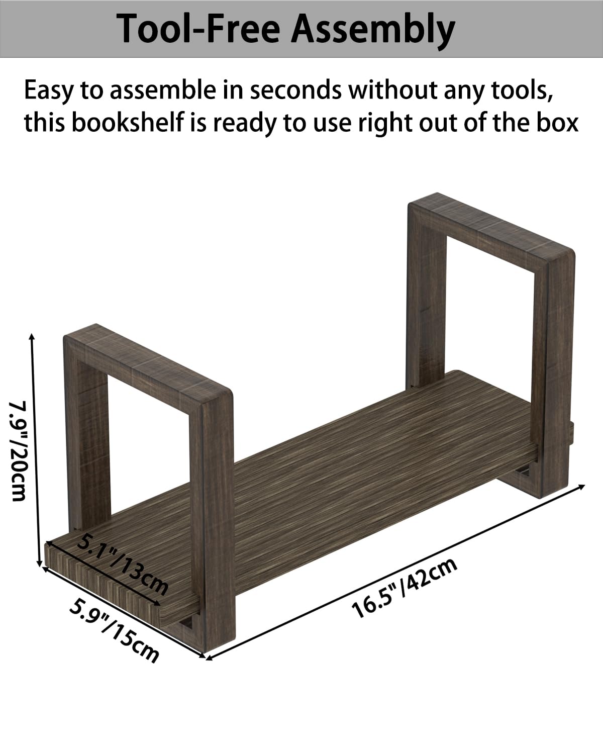 100% Solid Wood Adjustable Desktop Bookshelf, Retro Tabletop Bookshelf, Desk Shelf for Living Room, Home, Office, Perfect for Magazine, Books, Cookbooks, No Tools Required to Assemble, Dark Brown