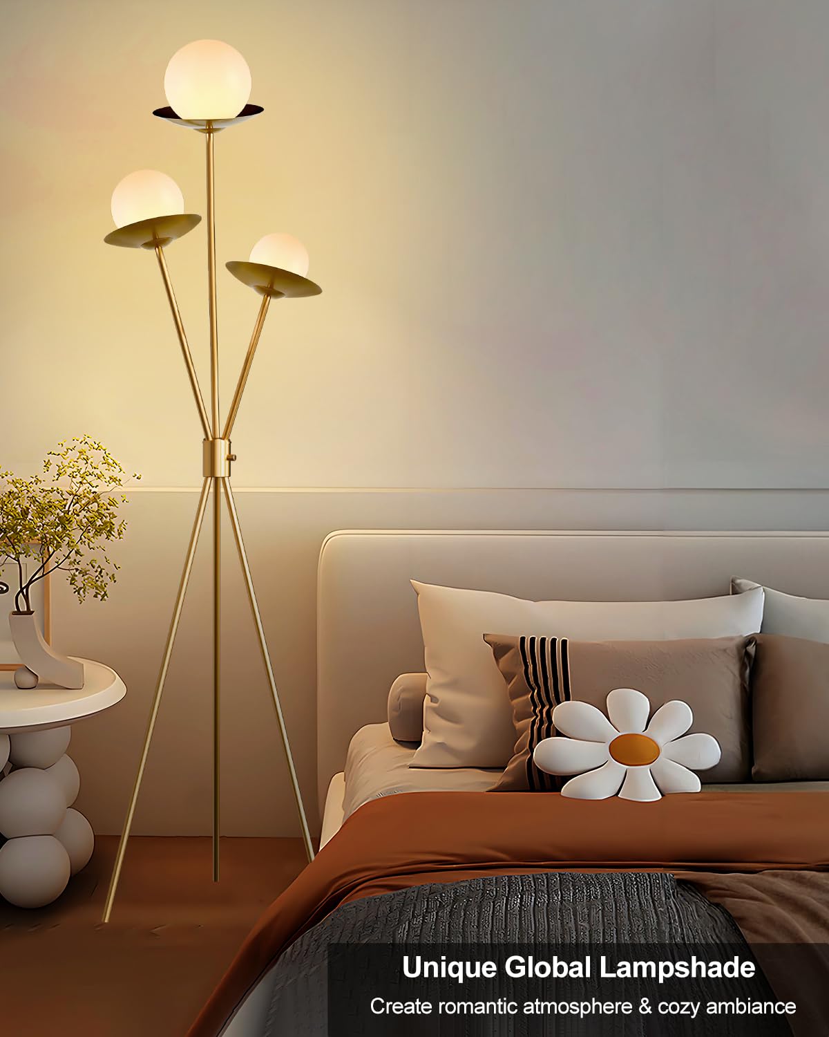 ACOHOOK 3 Globe Dimmable Tripod Floor Lamp, Mid Century Floor Lamps with 3Pcs 3000K Bulbs Included, Modern Gold Tall Lamp for Living Room Bedroom Home Office Sofa Beside Corner Decor