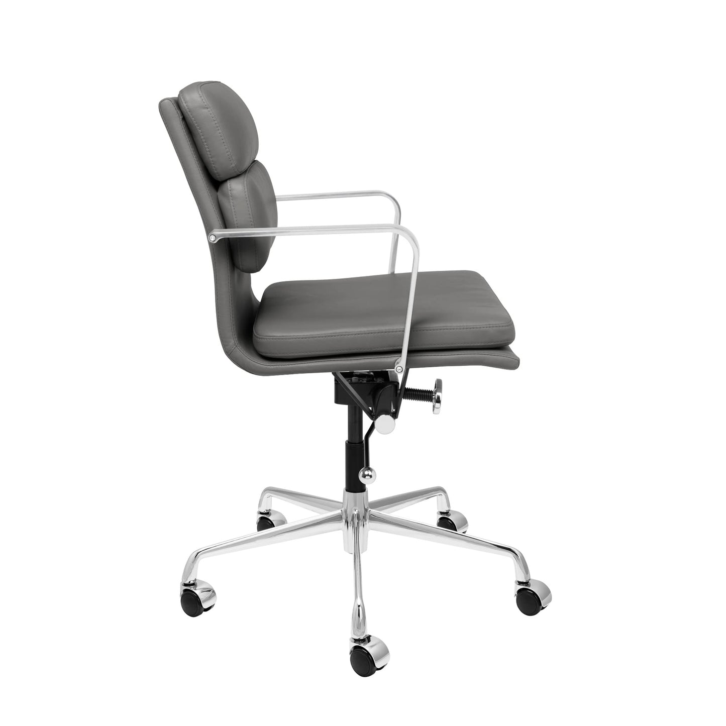 Laura Davidson Furniture SOHO II Padded Management Office Chair - Mid Back Desk Chair with Arm Rest, Swivel & Cushion Availability, Made of Faux Leather, Dark Grey, Computer Chair